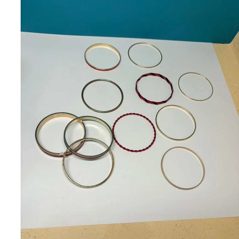 Red Gold Bangle Bracelet Set 11pc‎ Stackable Enamel Hammered Boho